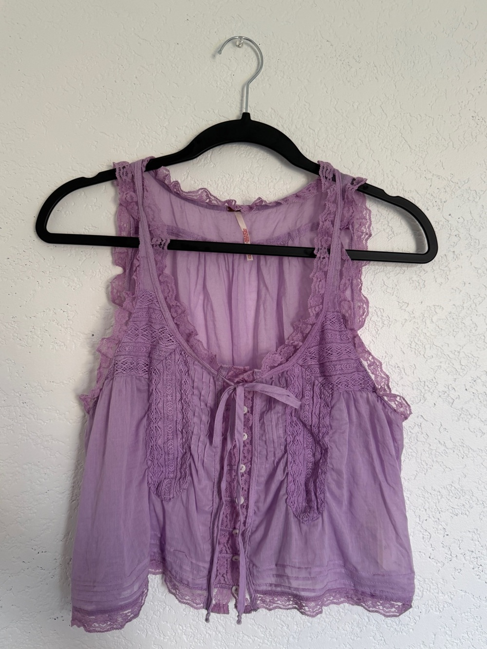 Free People Evermore Tank Fairy Wings Lavender Lace Tie front Boho Cami XS